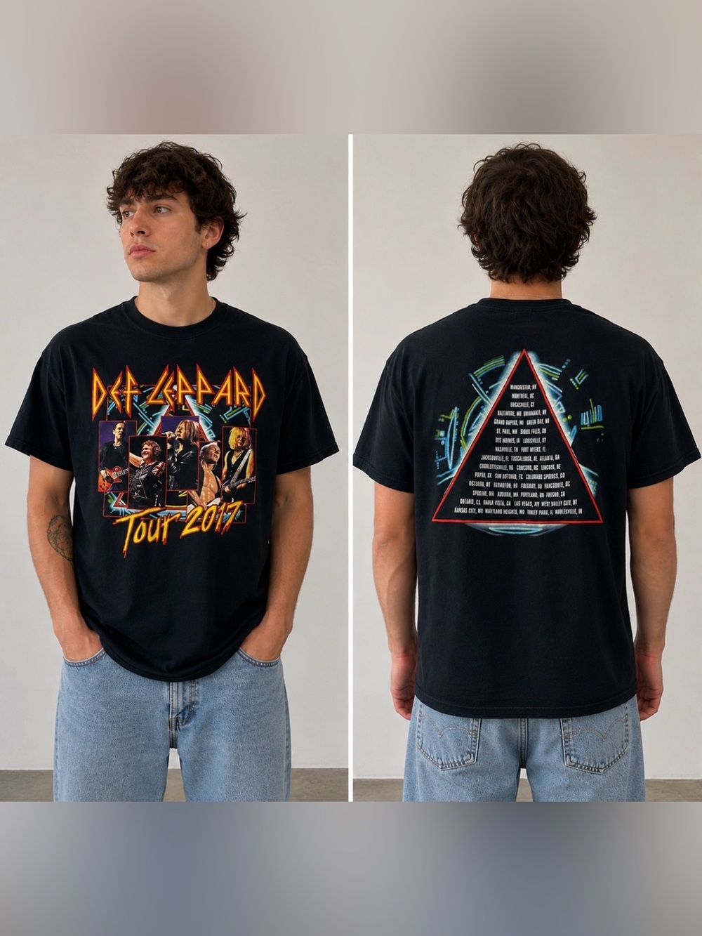 Def Leppard Tour 2017 Band Tee Black Graphic T Shirt Large Rock